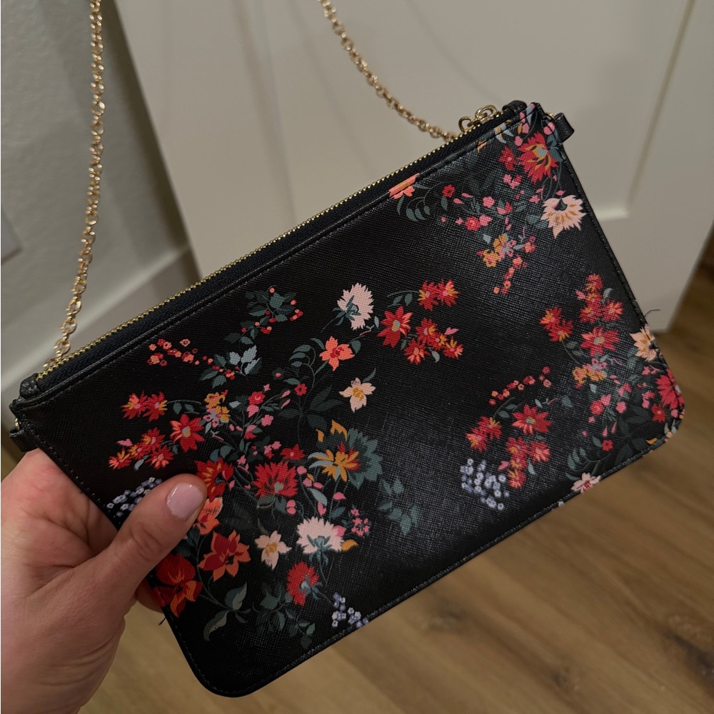 LOFT Black Crossbody with Red and Pink Floral Print